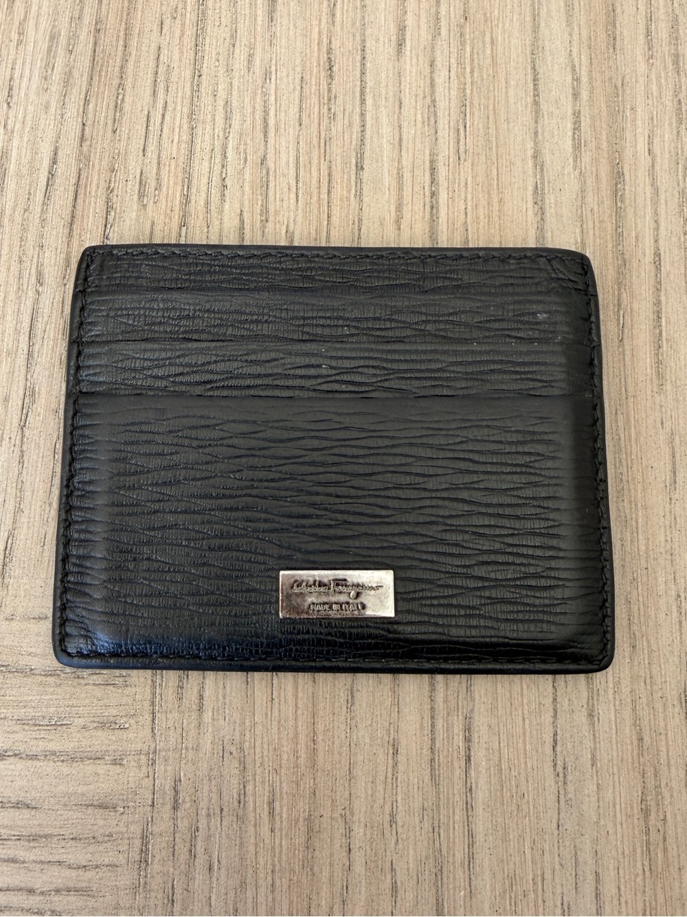Salvatore Ferragamo Black Logo Plaque Cardholder 6 Card Slots Made In Italy